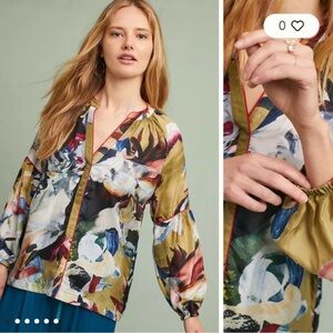 Vineet Bahl Sunbound Silk Blouse Painterly Floral Medium